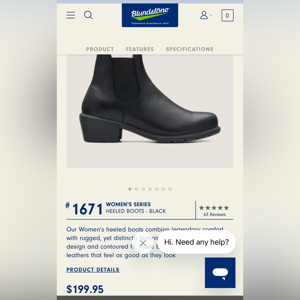 BLUNDSTONE BL1671 HEELED CHELSEA BOOT WOMEN 7.5 37.5 EU BLACK
